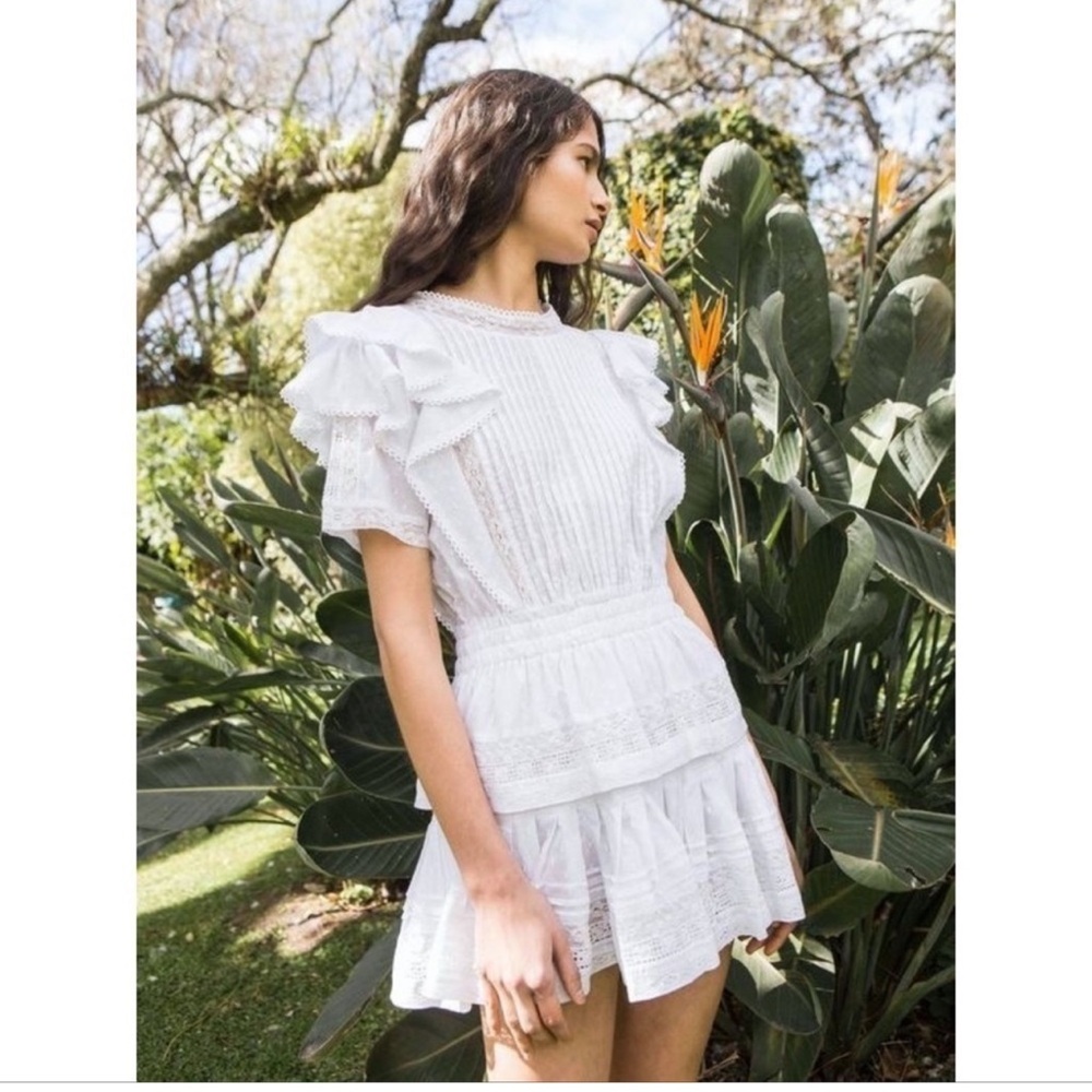 MAIA BERGMAN Mery White Lace Cotton Ruffle Mini Dress women size XL